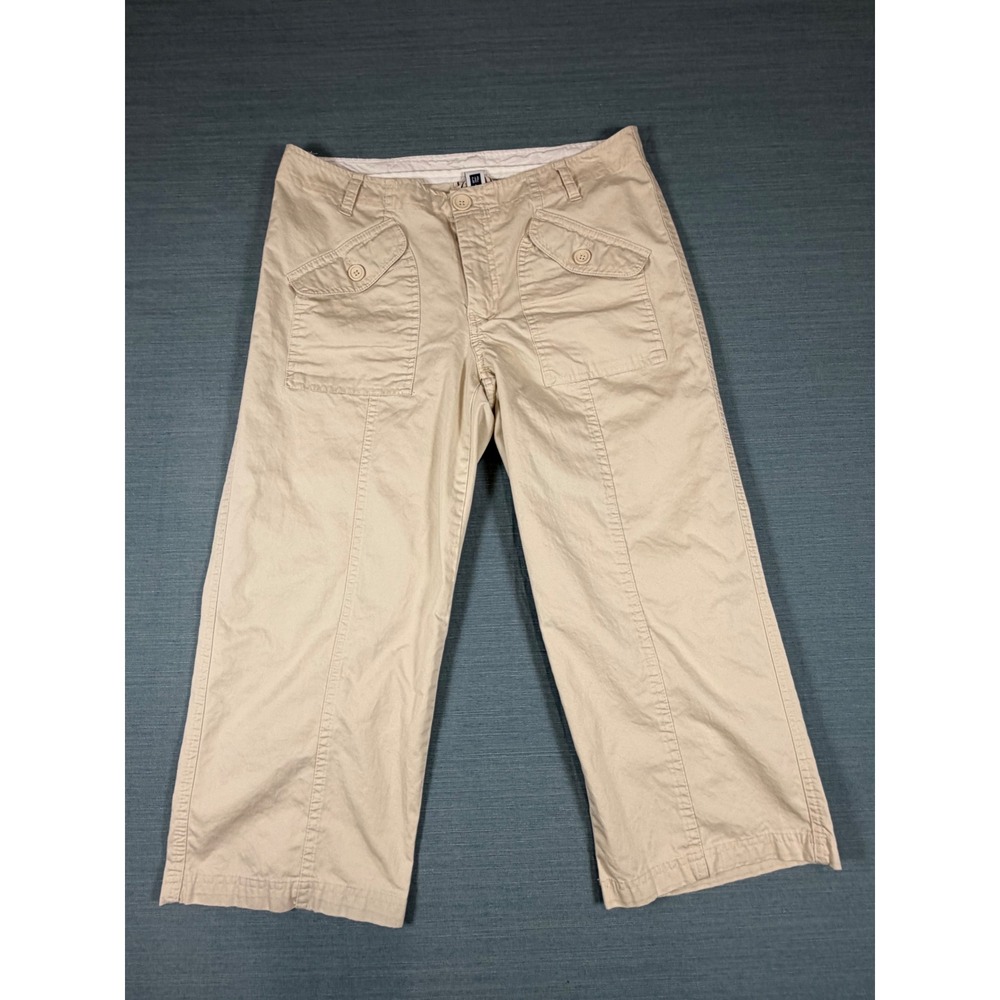 Gap Womens Tan Khaki Wide Leg Cropped Utility Cargo Pants Size 10 Cotton Relaxed